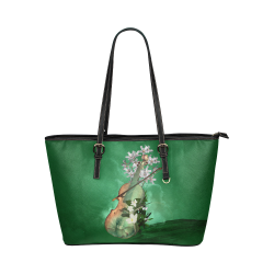 Violin with flowers Leather Tote Bag/Small (Model 1651)