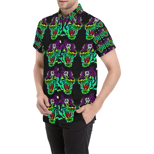 Rainbow Animals - Tiger purple Men's All Over Print Short Sleeve Shirt (Model T53)
