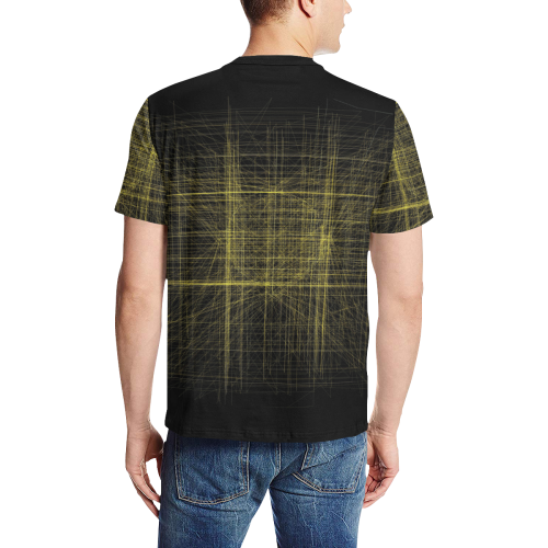 Retro Glitch in yellow on black Men's All Over Print T-Shirt (Solid Color Neck) (Model T63)