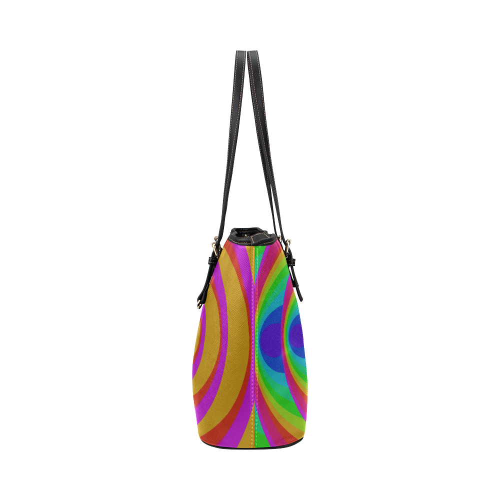 Oval rainbow Leather Tote Bag/Small (Model 1651)