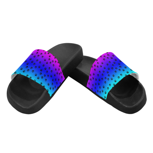 rainbow with black paws Women's Slide Sandals (Model 057)