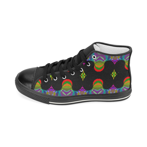 Bright Tribal Pattern on Black Women's Classic High Top Canvas Shoes (Model 017)