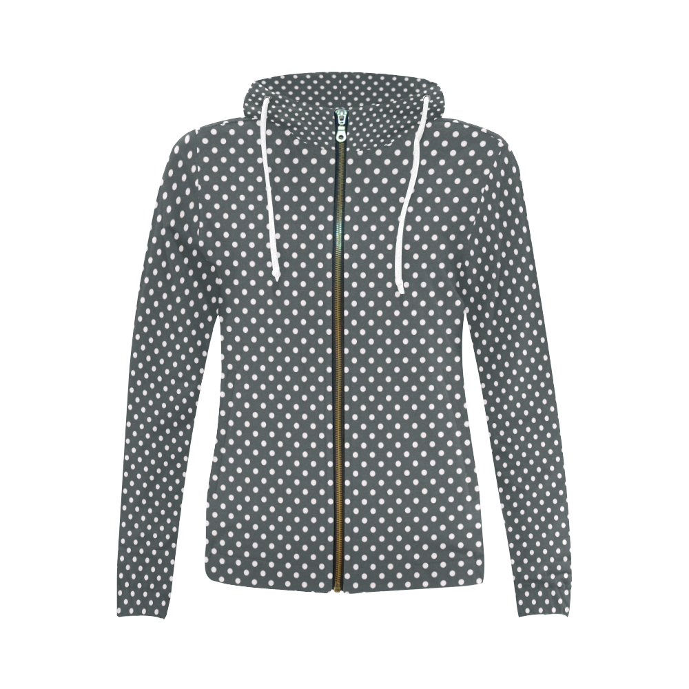 Silver polka dots All Over Print Full Zip Hoodie for Women (Model H14)