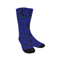 Alien Flying Saucers Stars Pattern on Blue Men's Custom Socks