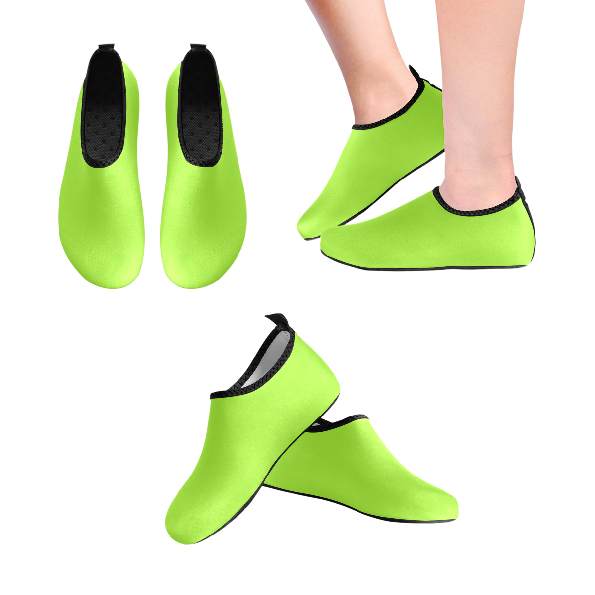 color green yellow Women's Slip-On Water Shoes (Model 056)