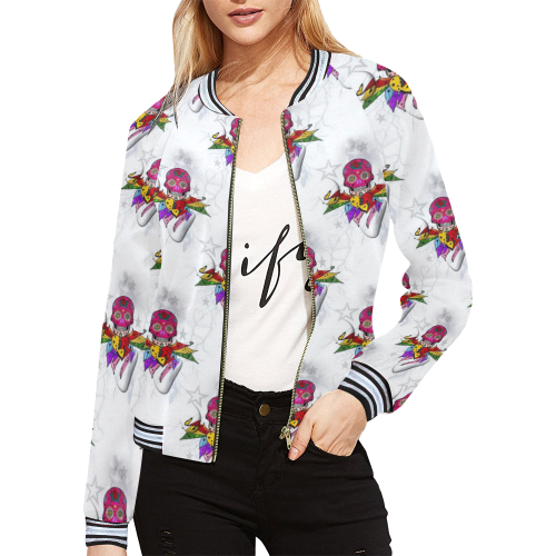 Skull Popart by Nico Bielow All Over Print Bomber Jacket for Women (Model H21)