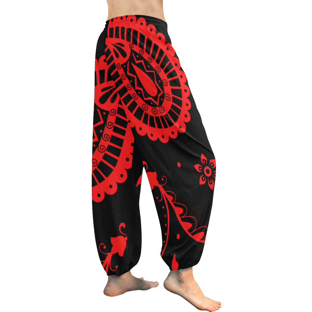 rojo y negro Women's All Over Print Harem Pants (Model L18)