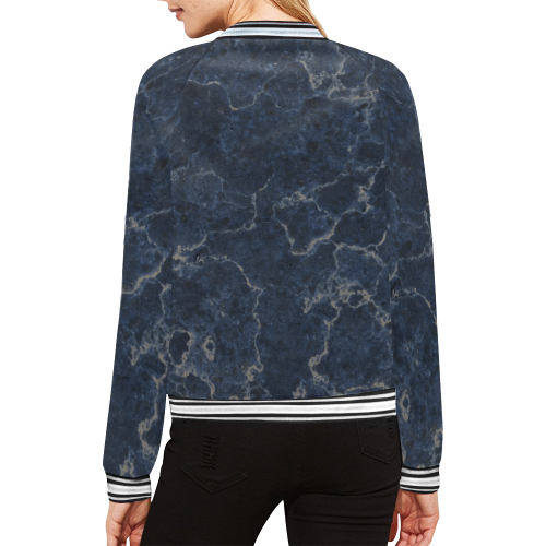 Marble Blue All Over Print Bomber Jacket for Women (Model H21)