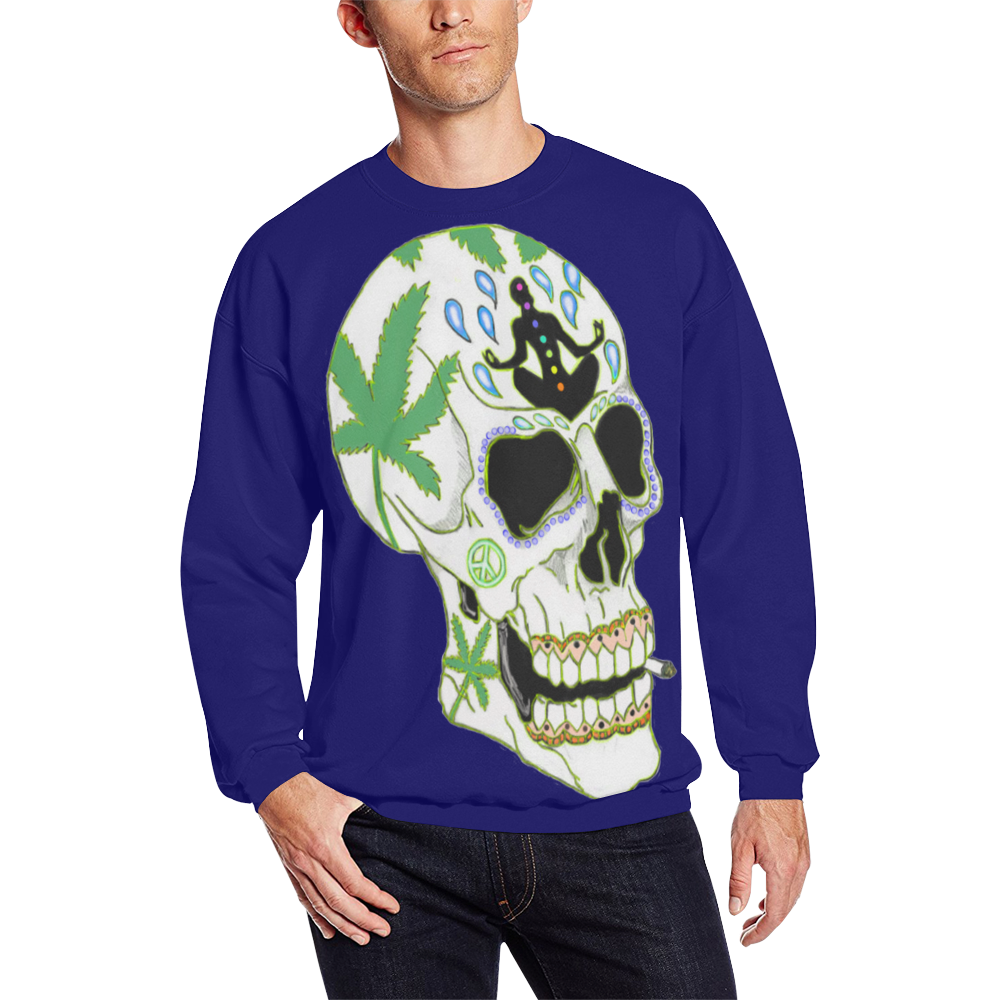 Enlightenment Sugar Skull Dark Blue All Over Print Crewneck Sweatshirt for Men (Model H18)