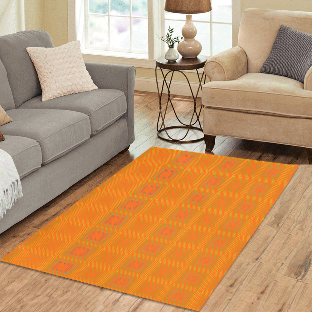 Orange reddish multicolored multiple squares Area Rug 5'3''x4'