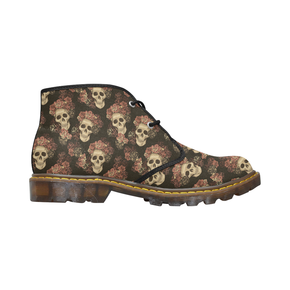 Skull and Rose Pattern Women's Canvas Chukka Boots (Model 2402-1)