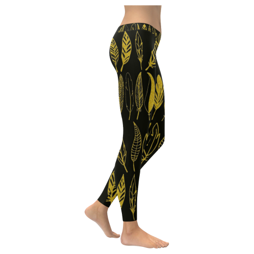 Golden Feather Women's Low Rise Leggings (Invisible Stitch) (Model L05)
