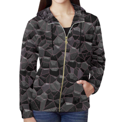 Anthracite All Over Print Full Zip Hoodie for Women (Model H14)