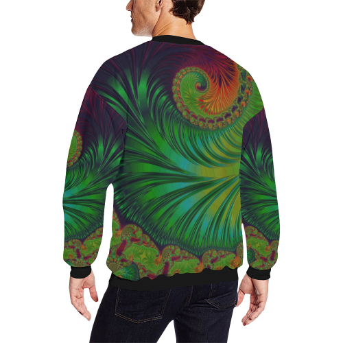 Rainbow Tropical Wave Fractal Abstract All Over Print Crewneck Sweatshirt for Men/Large (Model H18)