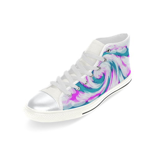 Turquoise Pink Tie Dye Swirl Abstract High Top Canvas Shoes for Kid (Model 017)