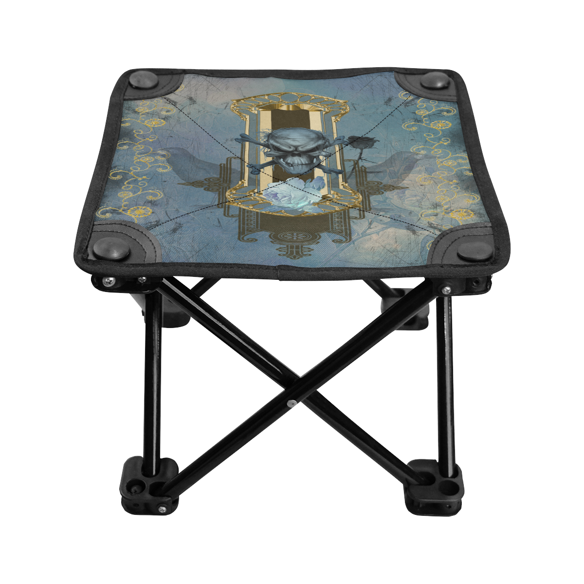 The blue skull with crow Folding Fishing Stool