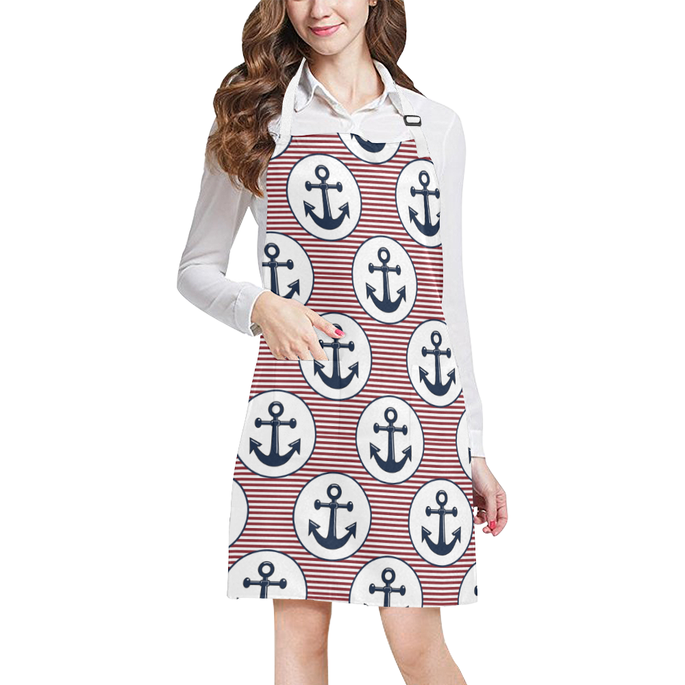 navy and red anchor nautical design All Over Print Apron