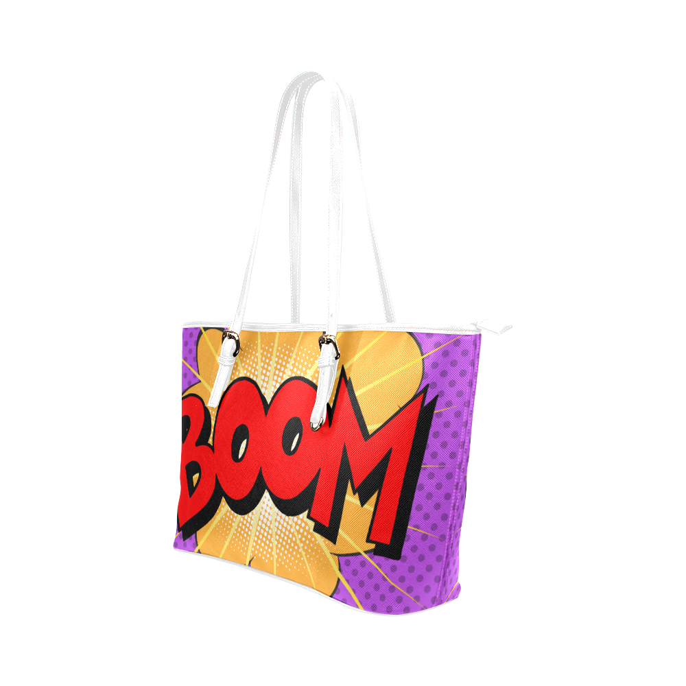 Fairlings Delight's Pop Art Collection- Comic Bubbles 53086boompurple4w Leather Tote Bag/Small Leather Tote Bag/Small (Model 1651)