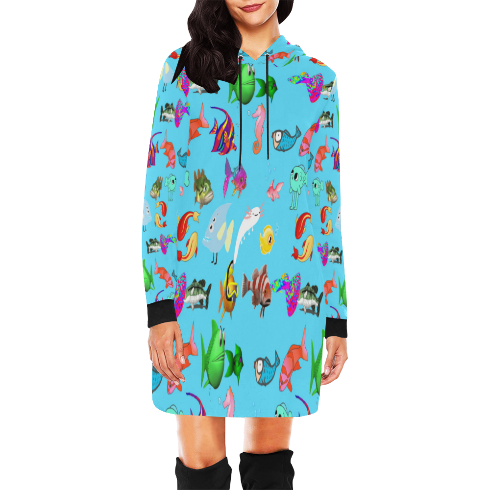 colorful fishes All Over Print Hoodie Mini Dress (Model H27)
