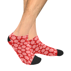 Christmas Peppermint Candy on Red Men's Ankle Socks