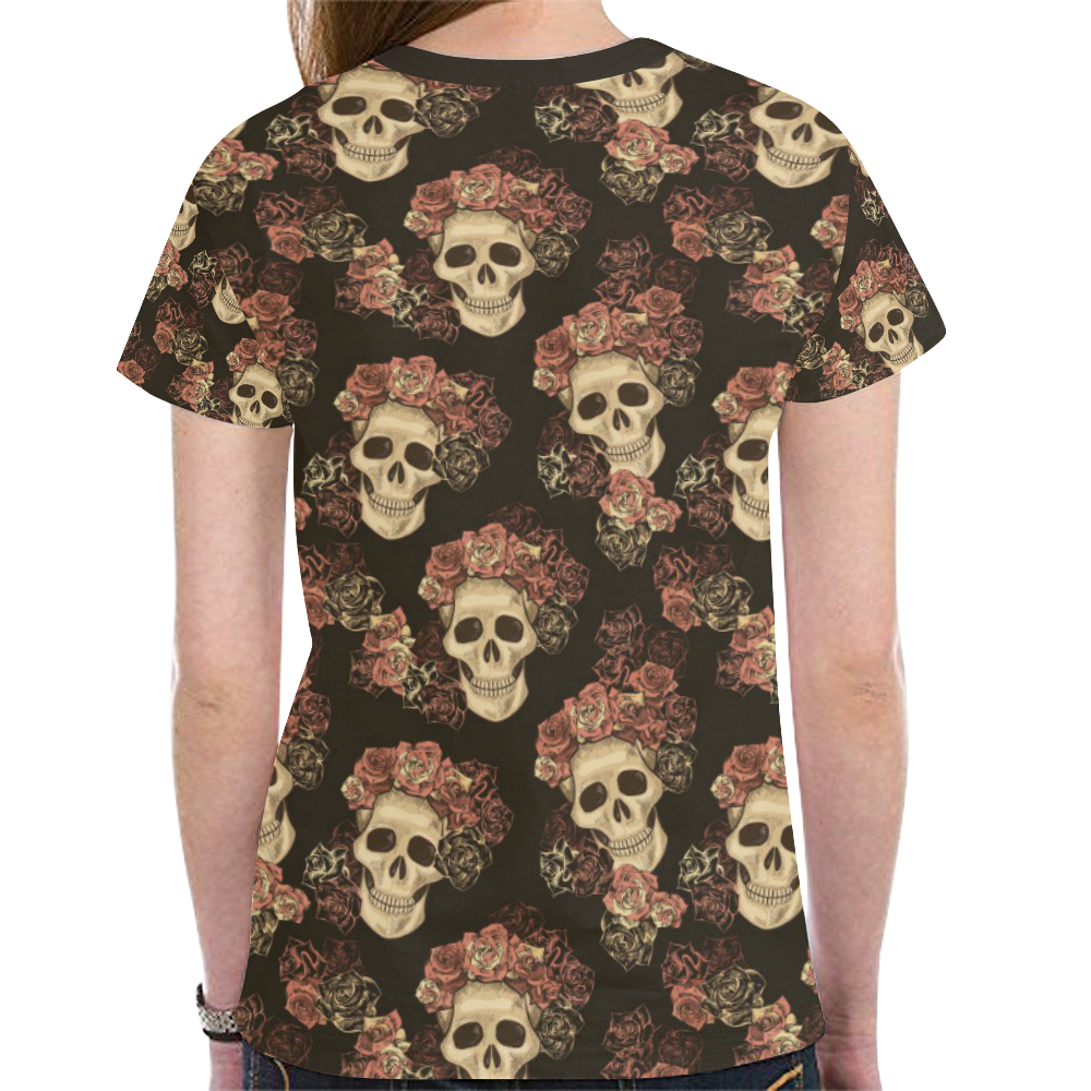 Skull and Rose Pattern New All Over Print T-shirt for Women (Model T45)