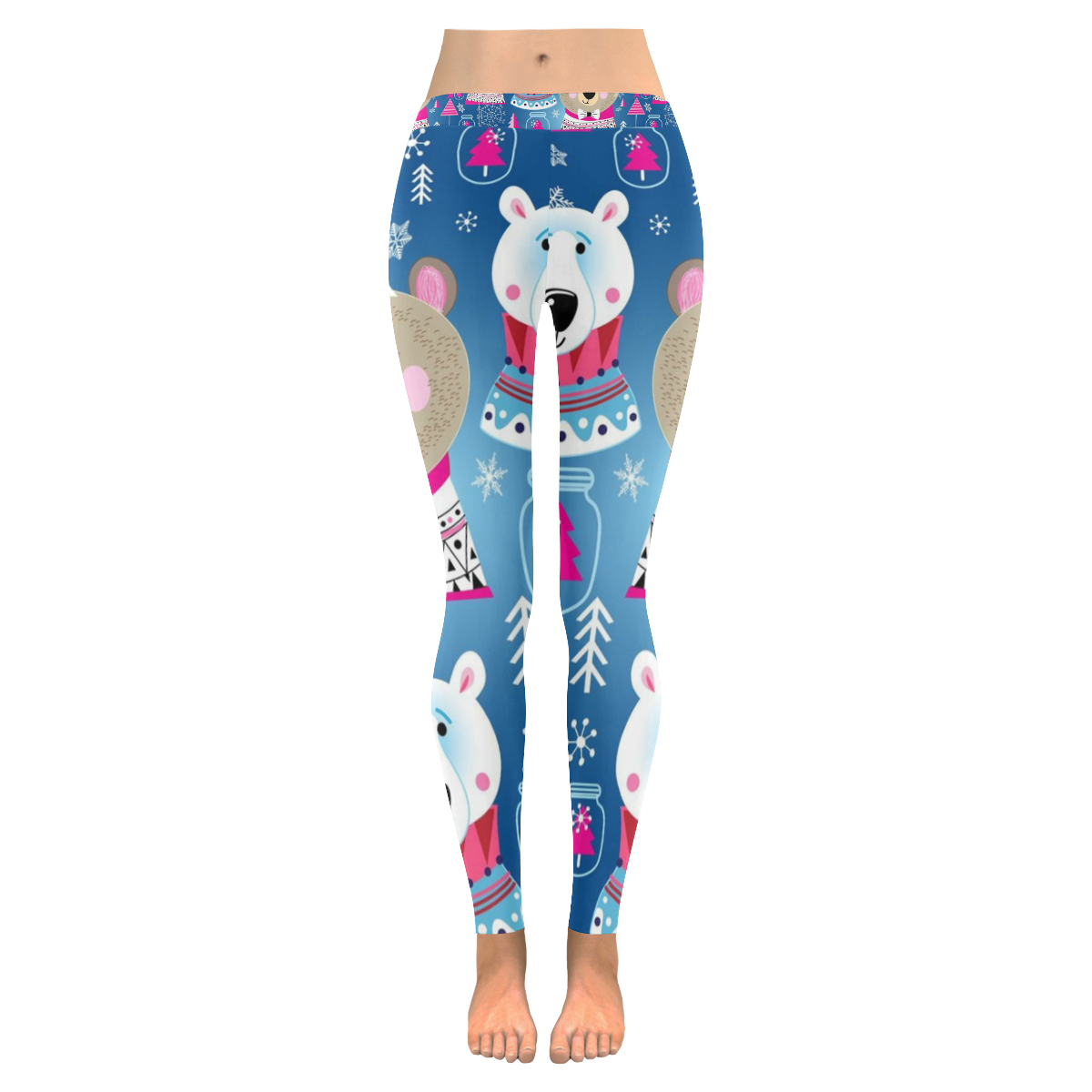 Happy Holidays Bears Pattern Women's Low Rise Leggings (Invisible Stitch) (Model L05)