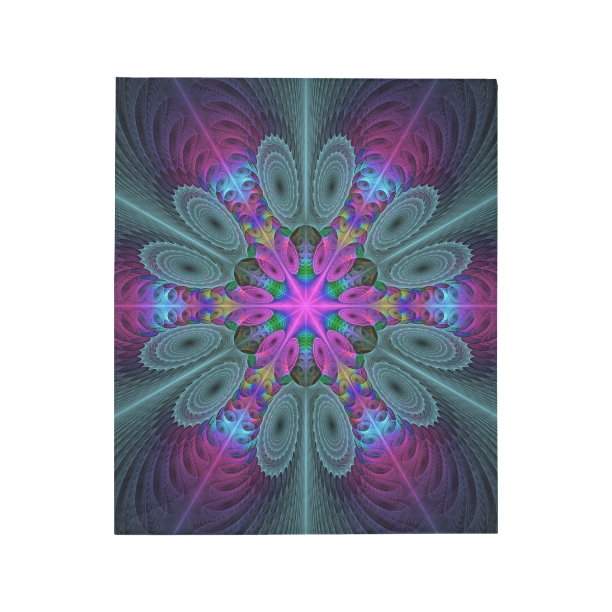 Mandala From Center Colorful Spiritual Fractal Art With Pink Quilt 50"x60"