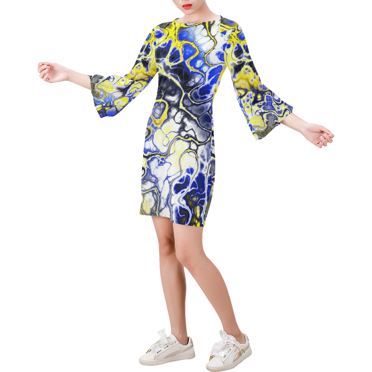 awesome fractal 35A by JamColors Bell Sleeve Dress (Model D52)