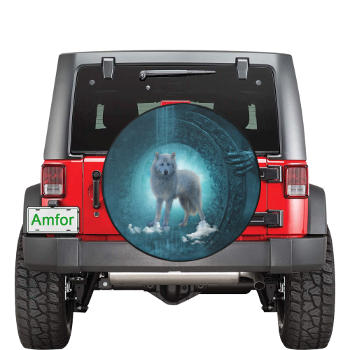 Wonderful white wolf in the night 34 Inch Spare Tire Cover