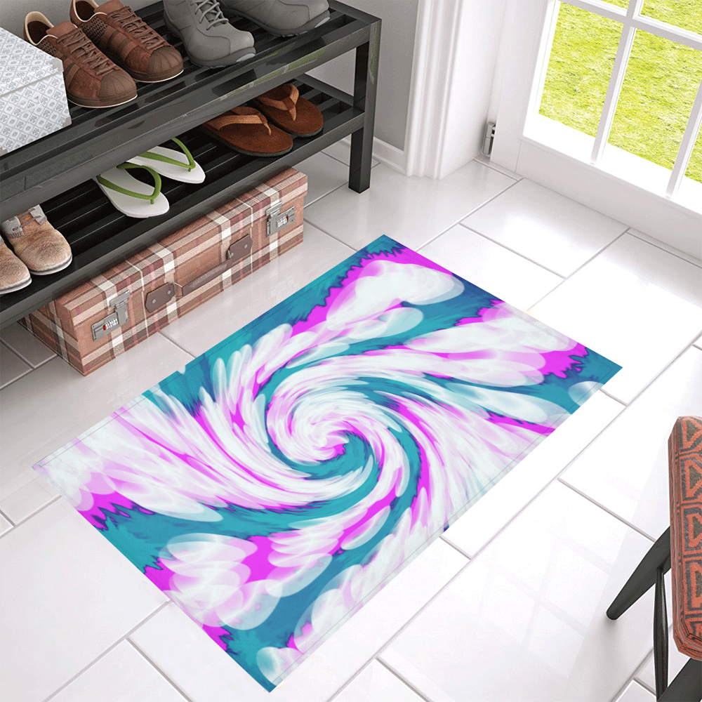 Turquoise Pink Tie Dye Swirl Abstract Azalea Doormat 30" x 18" (Sponge Material)