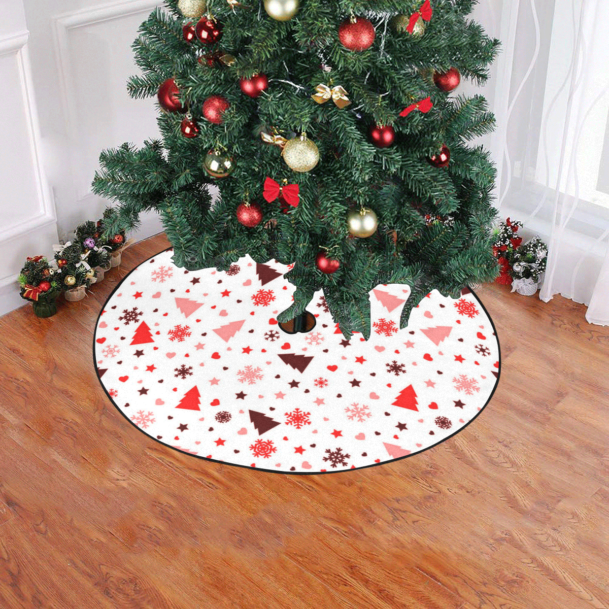 Awesome Christmas Snowflakes And Hearts Christmas Tree Skirt 47" x 47"