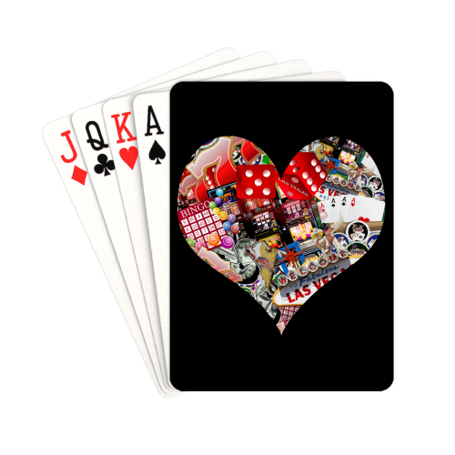 Heart Playing Card Shape - Las Vegas Icons on Black Playing Cards 2.5"x3.5"