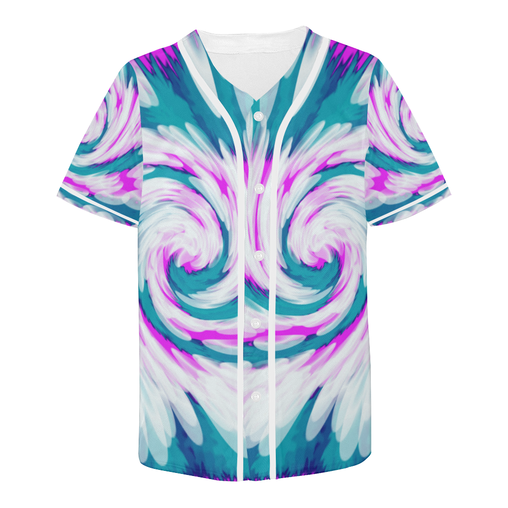 Turquoise Pink Tie Dye Swirl Abstract All Over Print Baseball Jersey for Men (Model T50)