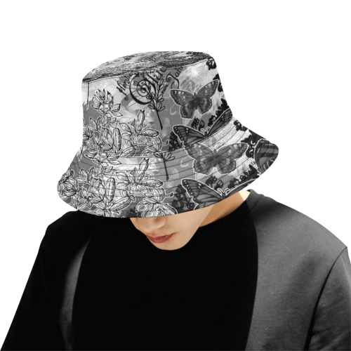 Lady and butterflies All Over Print Bucket Hat for Men