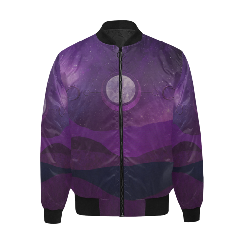 Purple Moon Night All Over Print Quilted Bomber Jacket for Men (Model H33)