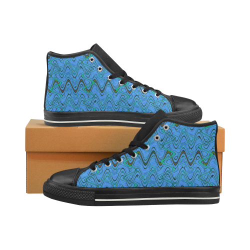 Blue Green and Black Waves pattern design Women's Classic High Top Canvas Shoes (Model 017)