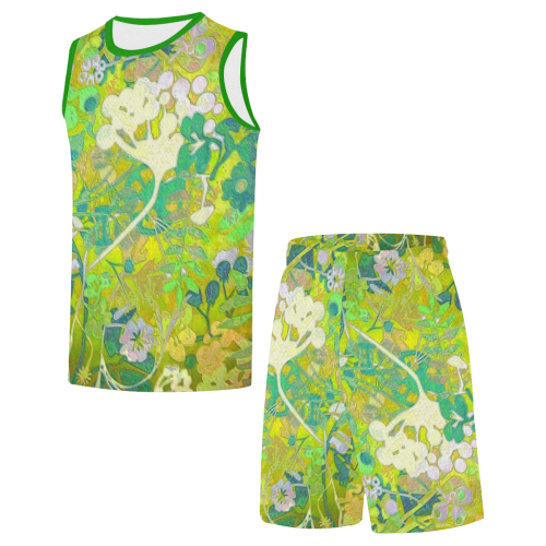 floral 1 abstract doodle in green All Over Print Basketball Uniform