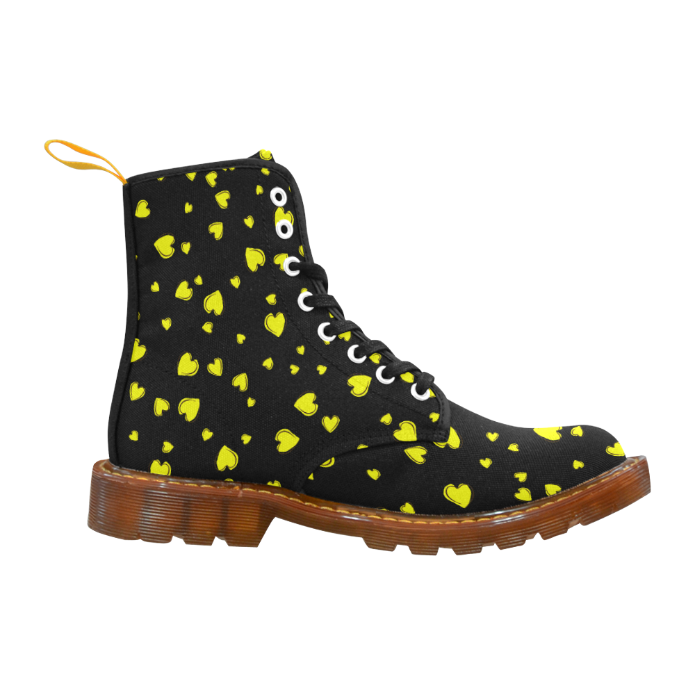 Yellow Hearts Floating on Black Martin Boots For Women Model 1203H
