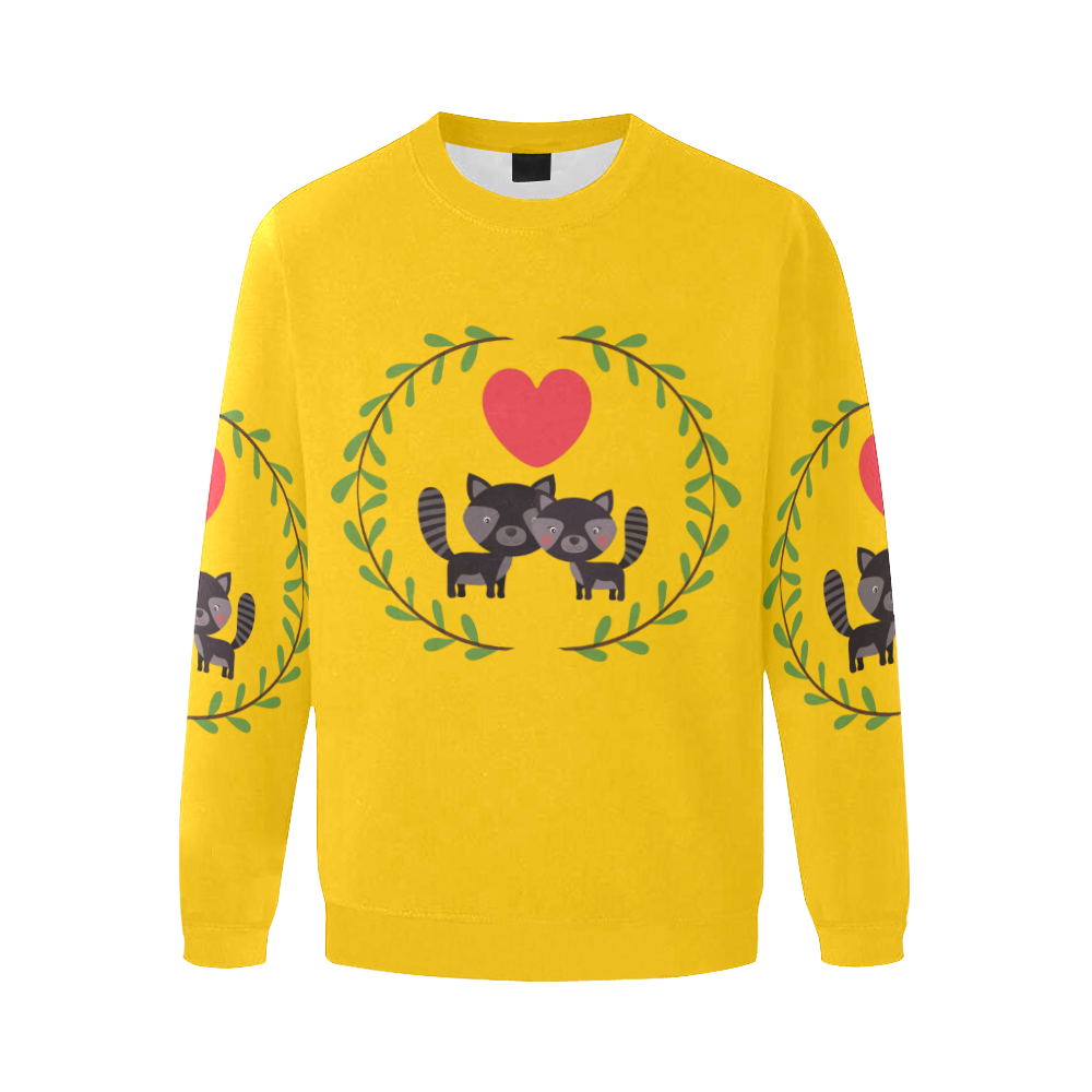 Racoons in love yellow Men's Oversized Fleece Crew Sweatshirt/Large Size(Model H18)