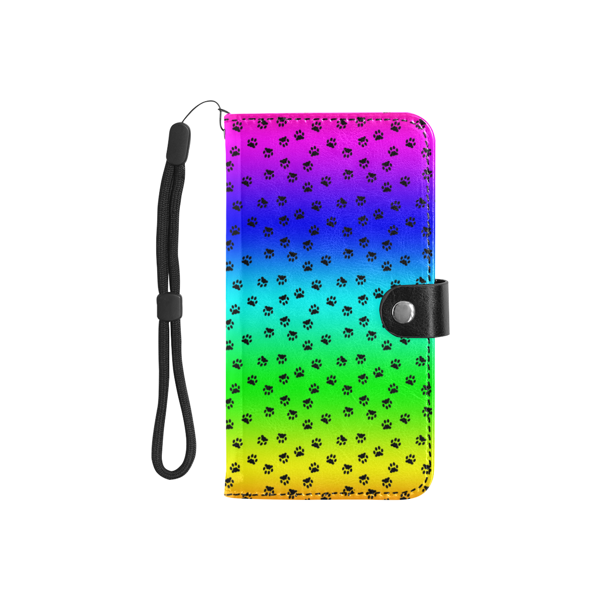 rainbow with black paws Flip Leather Purse for Mobile Phone/Small (Model 1704)