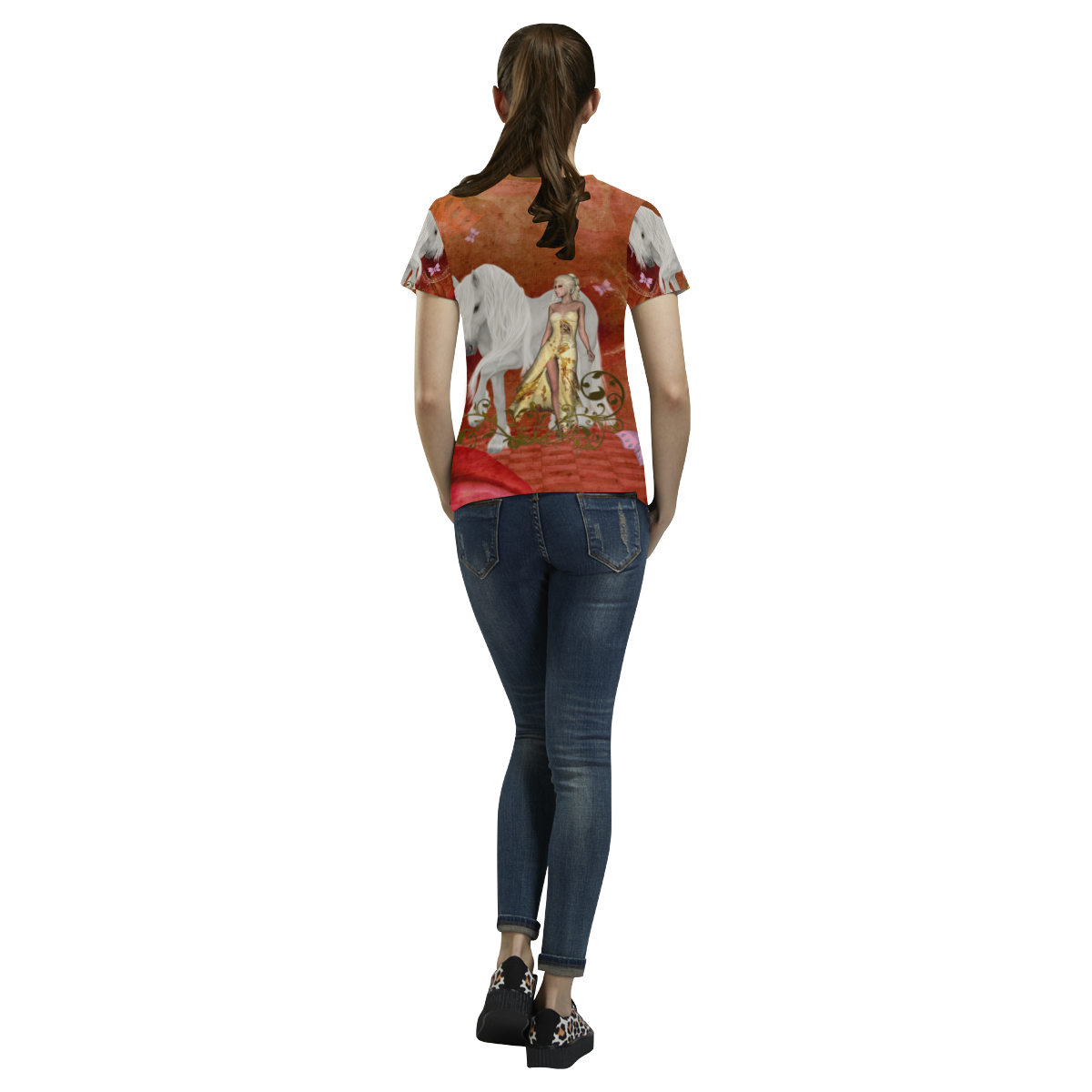 Unicorn with fairy and butterflies All Over Print T-Shirt for Women (USA Size) (Model T40)