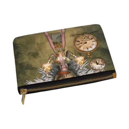 Steampunk lady with clocks and gears Carry-All Pouch 12.5''x8.5''