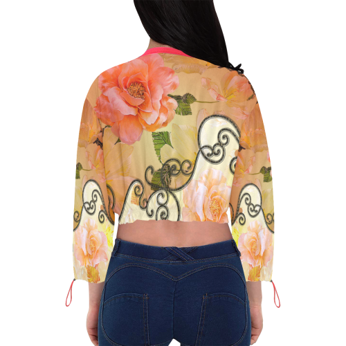 Beautiful flowers Cropped Chiffon Jacket for Women (Model H30)