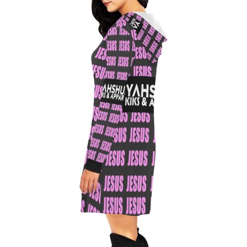 Jesus Hood Dress Pink All Over Print Hoodie Mini Dress (Model H27)