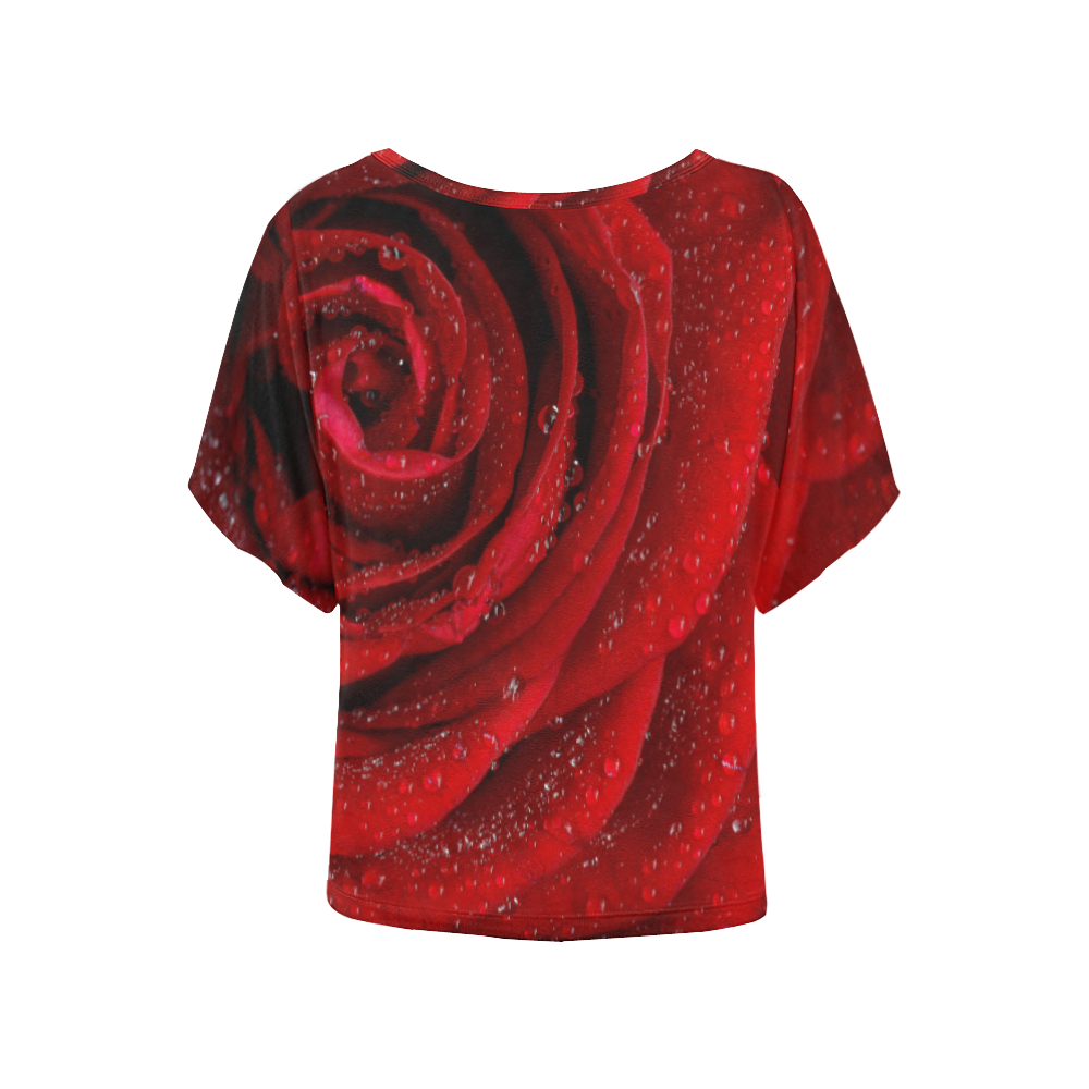 Red rosa Women's Batwing-Sleeved Blouse T shirt (Model T44)