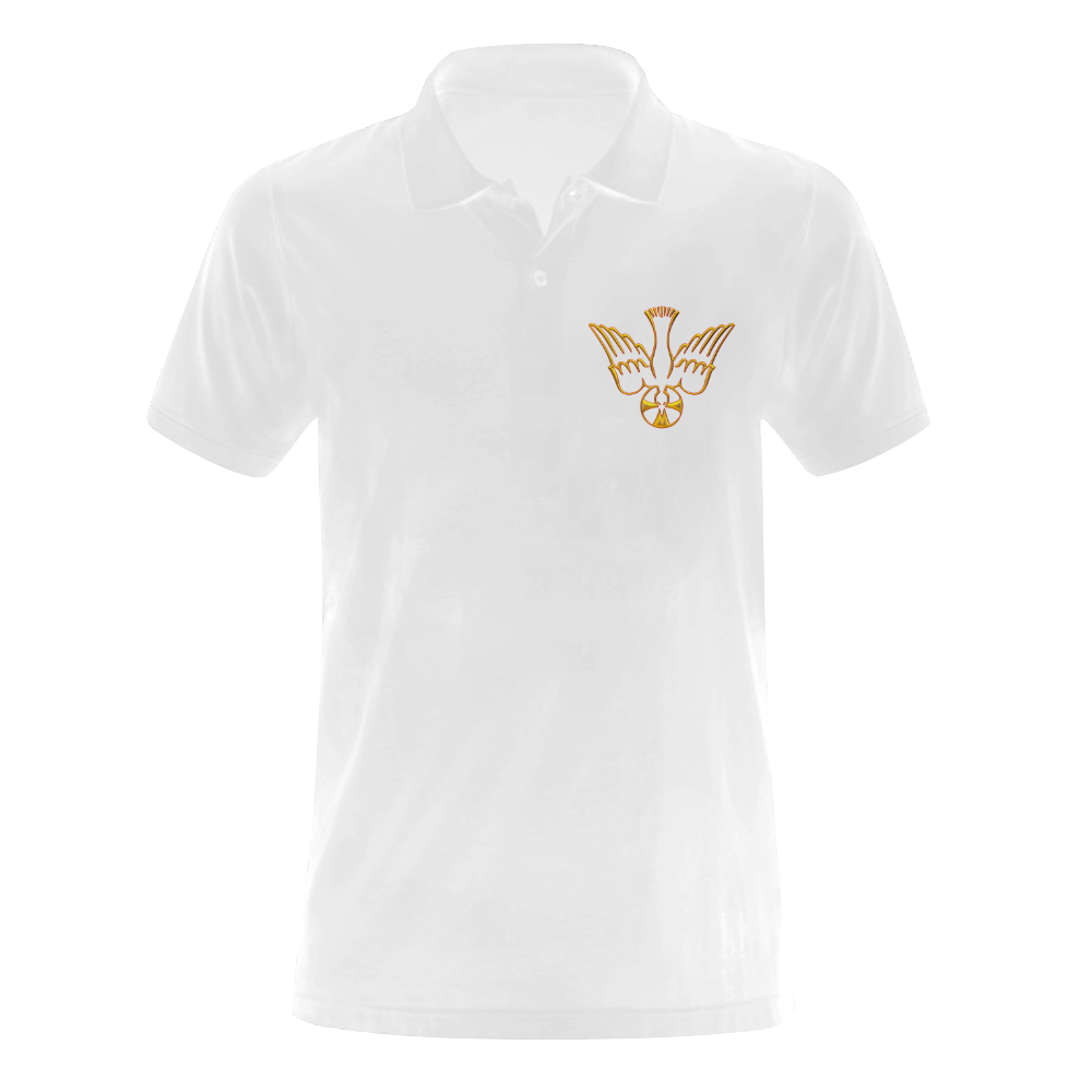 Christian Symbols Golden Holy Spirit on White Men's Polo Shirt (Model T24)