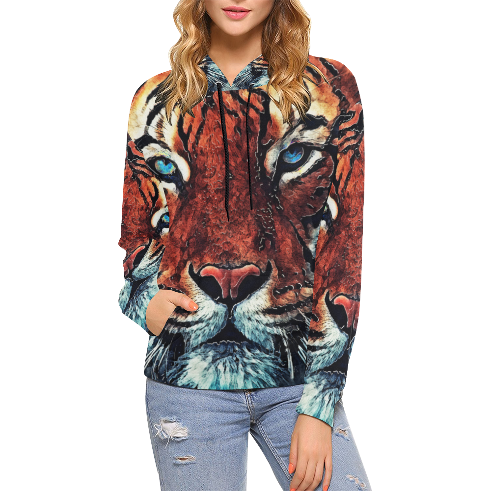 tiger All Over Print Hoodie for Women (USA Size) (Model H13)