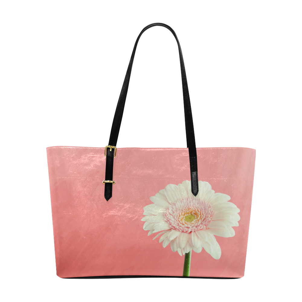 Gerbera Daisy - White Flower on Coral Pink Euramerican Tote Bag/Large (Model 1656)