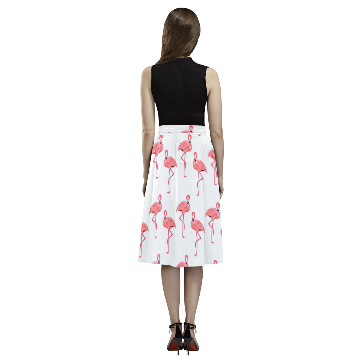 Pink Flamingo Pattern Tropical Summer Style Aoede Crepe Skirt (Model D16)