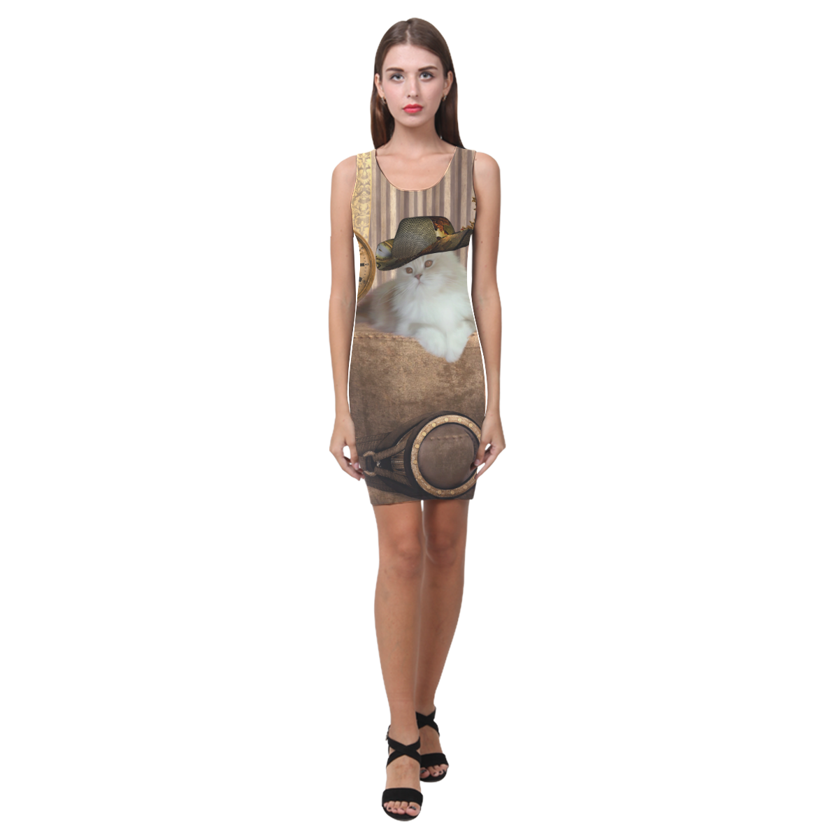 Funny steampunk cat Medea Vest Dress (Model D06)